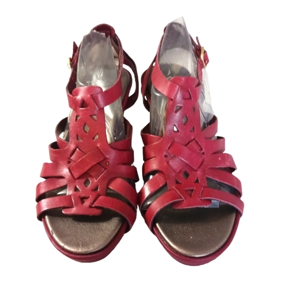 Clarks Bendables Red Gladiator Sandals Wedge Heel Strappy Sandal - Picture 2 of 12